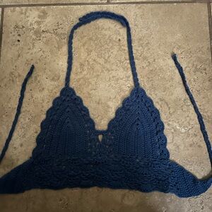 Handmade Crochet Halter Top in Navy Blue
